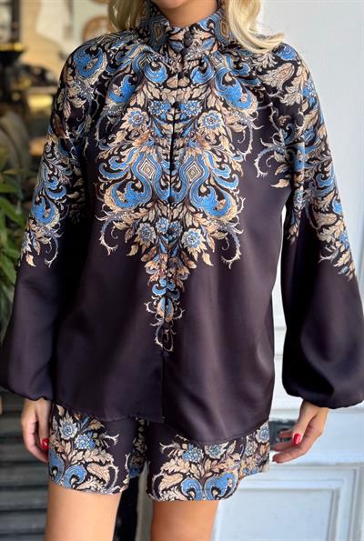 SİYAH ORJ MODEL DESENLİ ŞORTLU TAKIM