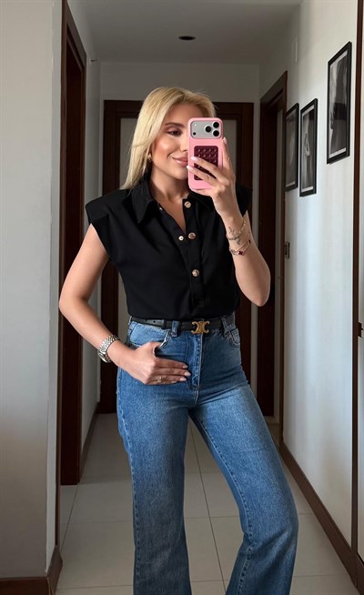 SİYAH POLO YAKA BODYDSUİT