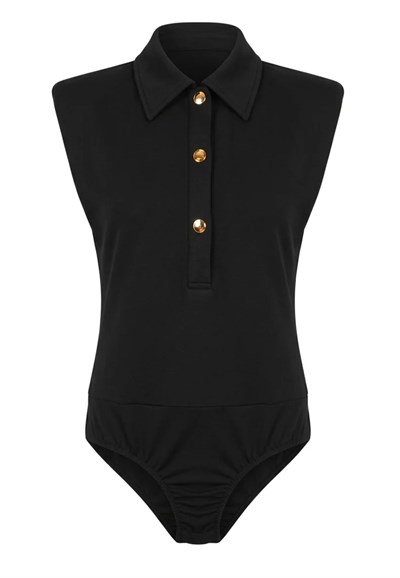 SİYAH POLO YAKA BODYDSUİT
