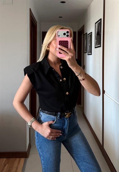 SİYAH POLO YAKA BODYDSUİT