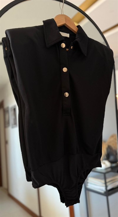 SİYAH POLO YAKA BODYDSUİT