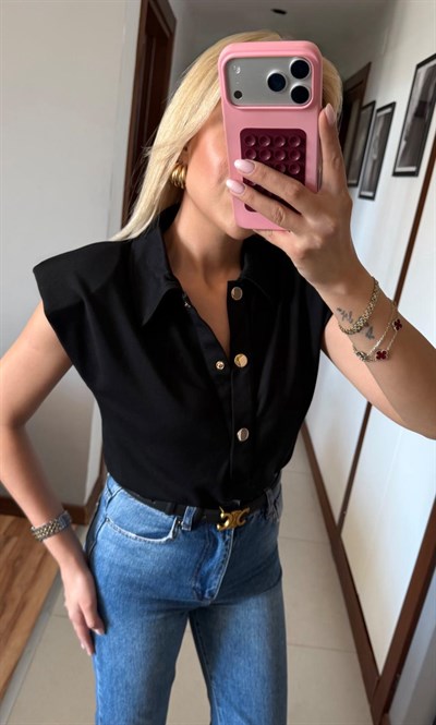 SİYAH POLO YAKA BODYDSUİT