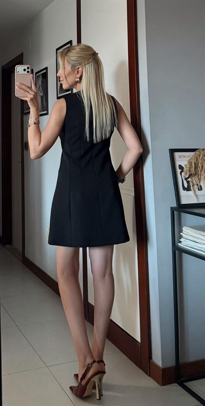 SİYAH PREMİUM BİSİKLET YAKA KISA ELBİSE