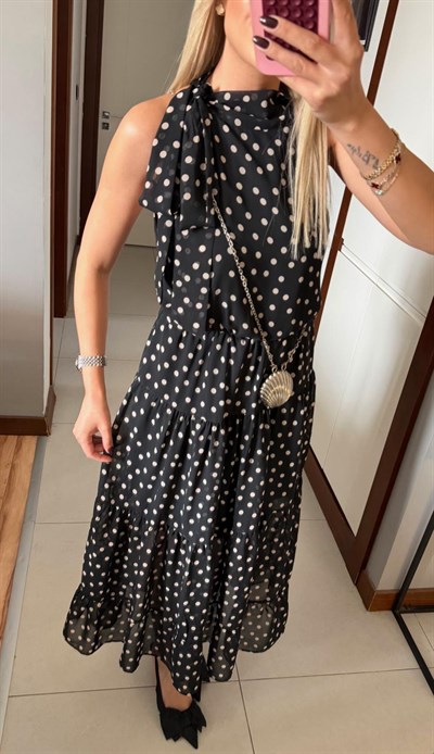 SİYAH SHENA PUANTİYELİ ELBİSE