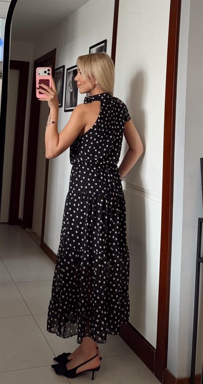 SİYAH SHENA PUANTİYELİ ELBİSE