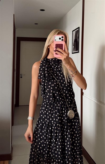 SİYAH SHENA PUANTİYELİ ELBİSE