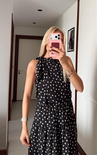 SİYAH SHENA PUANTİYELİ ELBİSE