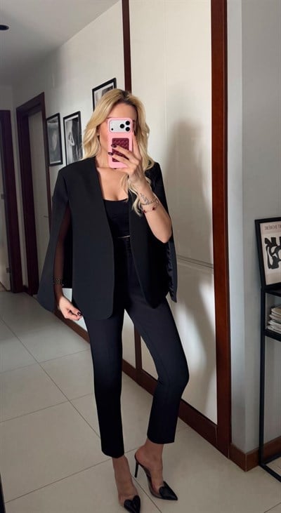 SİYAH TASARIM PREMİUM PELERİN CEKET