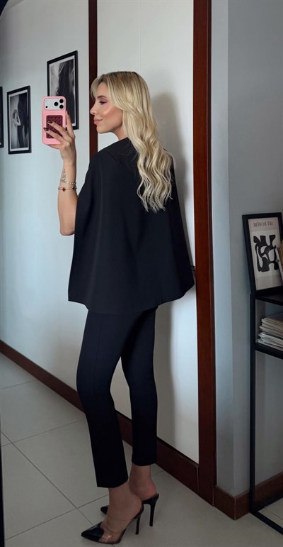 SİYAH TASARIM PREMİUM PELERİN CEKET