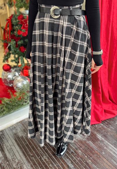 SİYAH YIRTMAÇLI KEMERLİ EKOSE ETEK