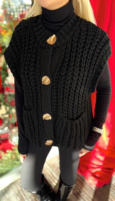 SİYAH YUMUŞAK DOKULU DÜĞMELİ KOLSUZ HIRKA