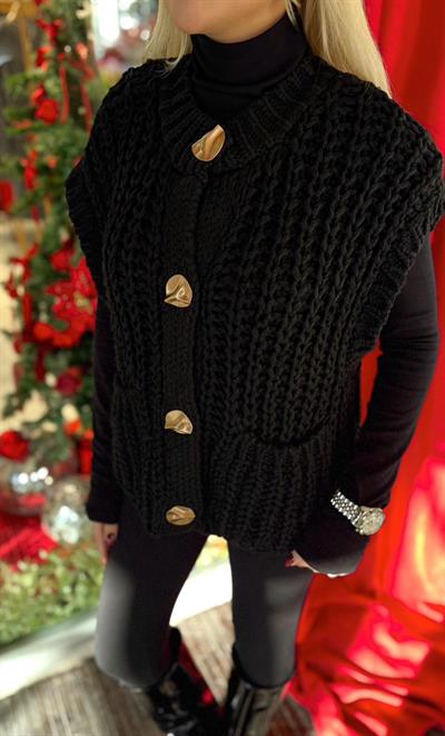 SİYAH YUMUŞAK DOKULU DÜĞMELİ KOLSUZ HIRKA