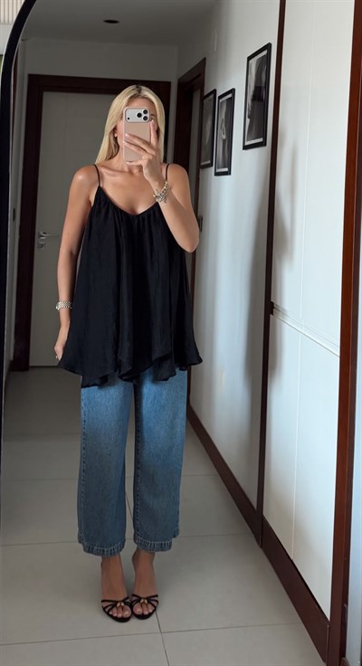 SİYAH ZR MODEL ASKILI BLUZ