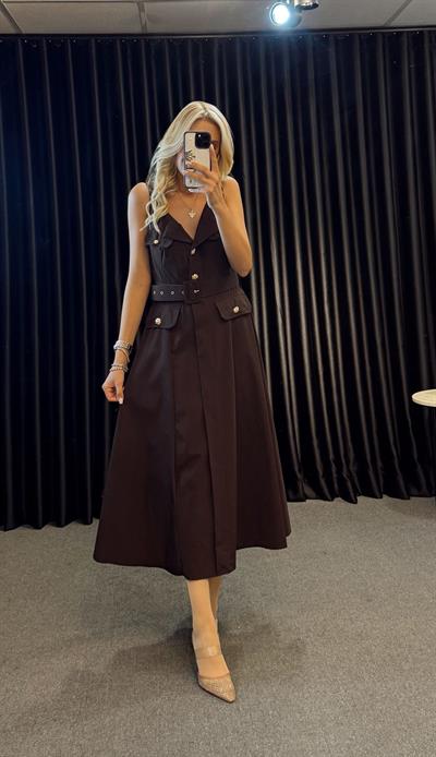 STELLA MİDİ BOY TASARIM ELBİSE KAHVE