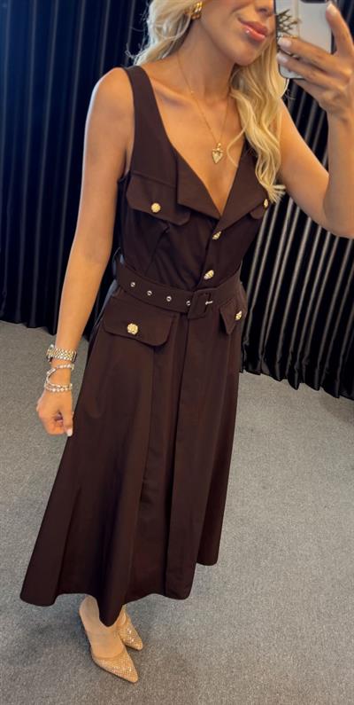 STELLA MİDİ BOY TASARIM ELBİSE KAHVE