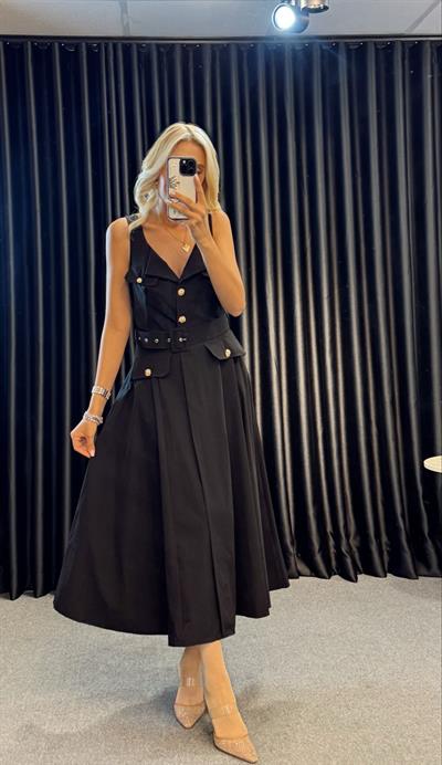 STELLA MİDİ BOY TASARIM ELBİSE SİYAH