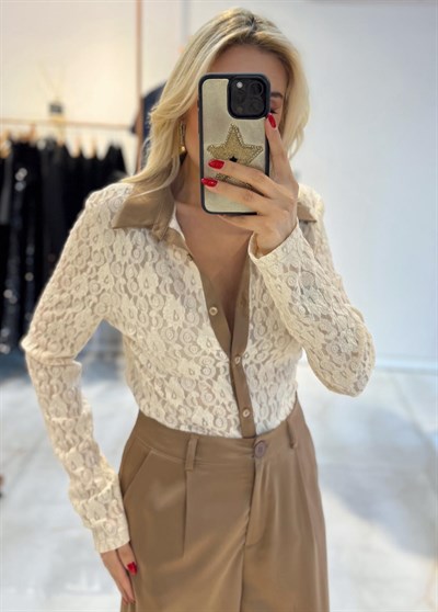 SÜTLÜ KAHVE SATEN GARNİLİ DANTEL GÖMLEK SATEN PANTOLON TAKIM
