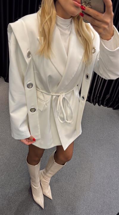 TASARIM BAĞLAMALI BLAZER CEKET BEYAZ