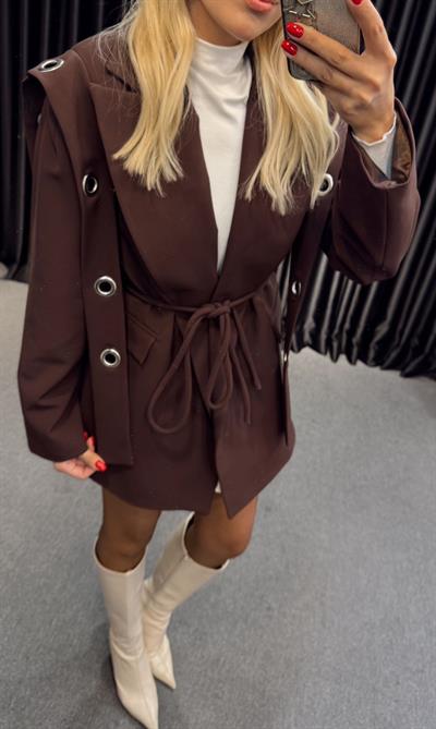 TASARIM BAĞLAMALI BLAZER CEKET KAHVE