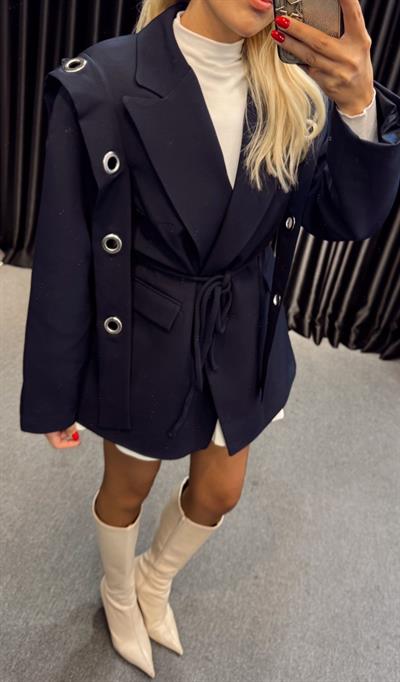 TASARIM BAĞLAMALI BLAZER CEKET LACİVERT