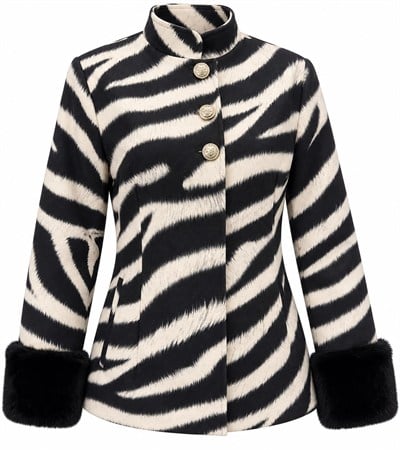 TEONA ZEBRA DESEN KOLLARI PELUŞ DETAYLI CEKET