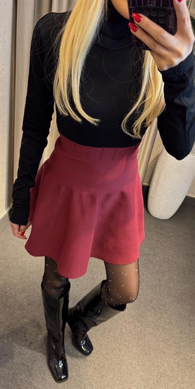 TRİKO VOLANLI ETEK ÇELİK ÖRME BORDO