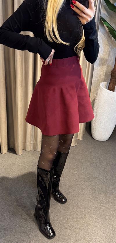 TRİKO VOLANLI ETEK ÇELİK ÖRME BORDO