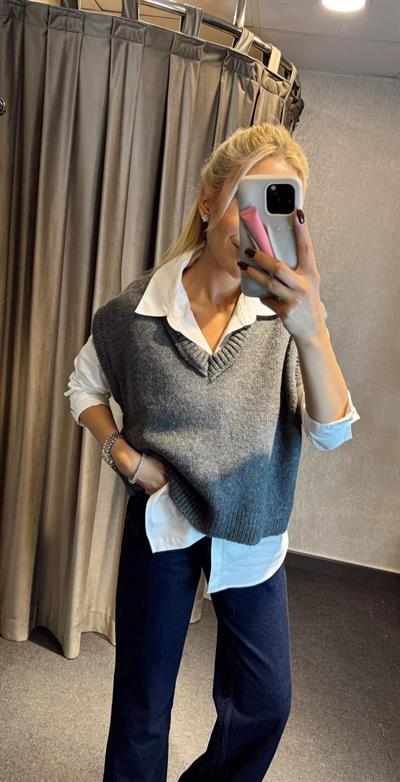 V YAKA BASİC TRİKO SÜVETER ANTRASİT