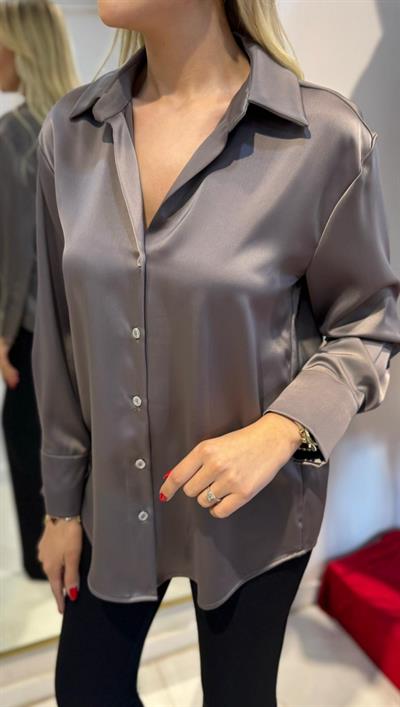 VİZON SATEN UZUN KOLLU GÖMLEK