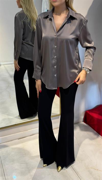 VİZON SATEN UZUN KOLLU GÖMLEK