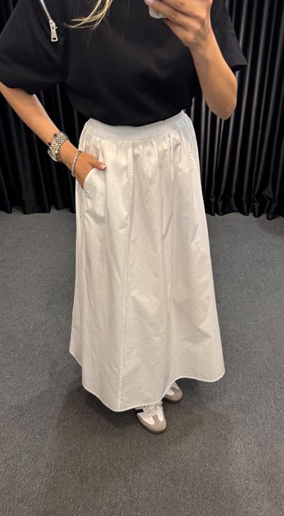 VOLANLI POPLİN ETEK BEYAZ