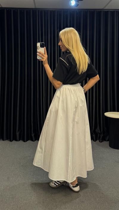 VOLANLI POPLİN ETEK BEYAZ