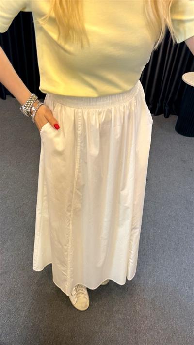 VOLANLI POPLİN ETEK EKRU