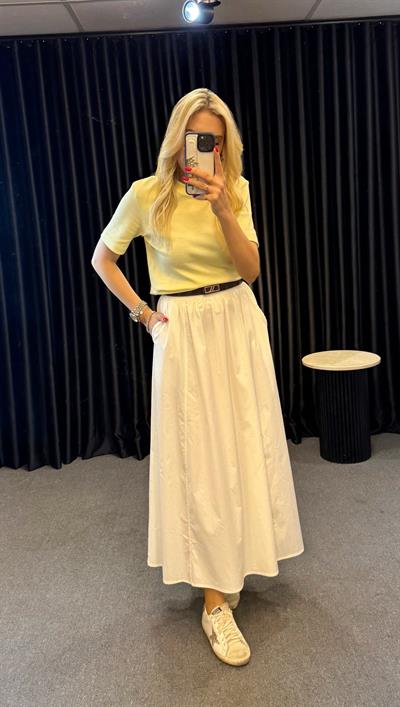 VOLANLI POPLİN ETEK EKRU