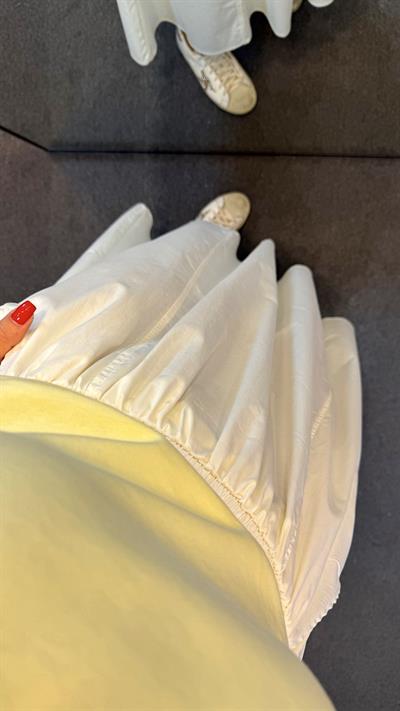 VOLANLI POPLİN ETEK EKRU