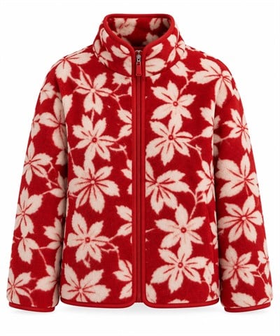 WOLEN ÇİÇEK DESENLİ KIRMIZI POLAR HIRKA