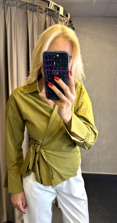 YANDAN BAĞLAMALI GÖMLEK OLİVE