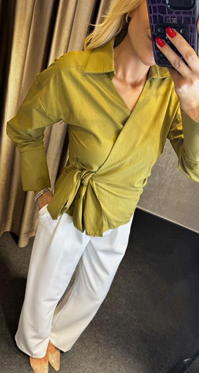 YANDAN BAĞLAMALI GÖMLEK OLİVE