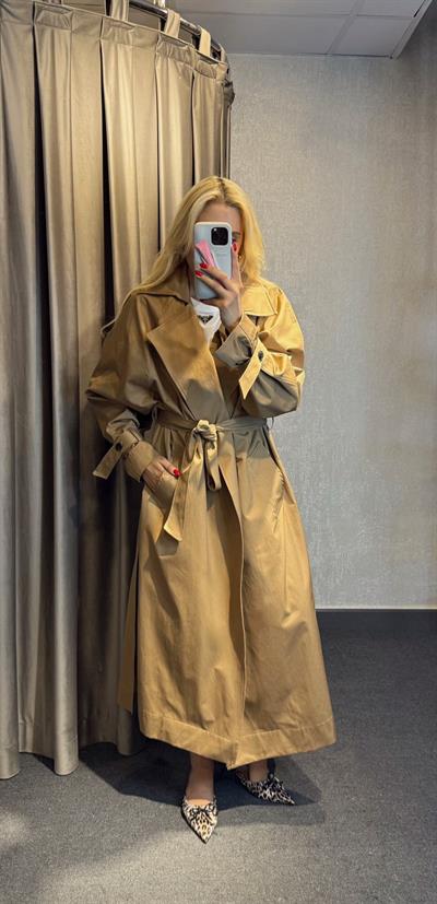 YANDAN YIRTMAÇLI TRENÇCOAT CAMEL