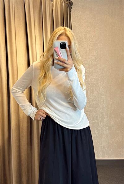 YARIM DİK YAKA TRANSPARAN BLUZ EKRU