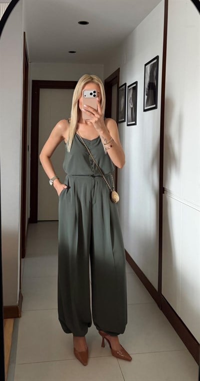 YEŞİL PREMİUM TENSEL ŞALVAR PANTOLON