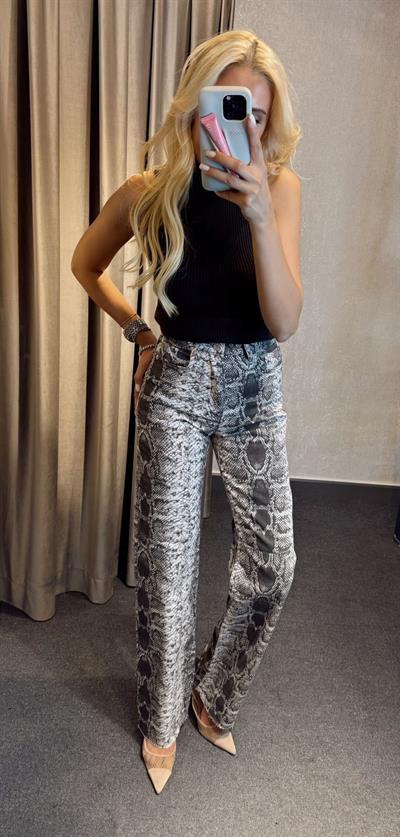 YILAN DESENLİ STRAİGHT JEAN GRİ