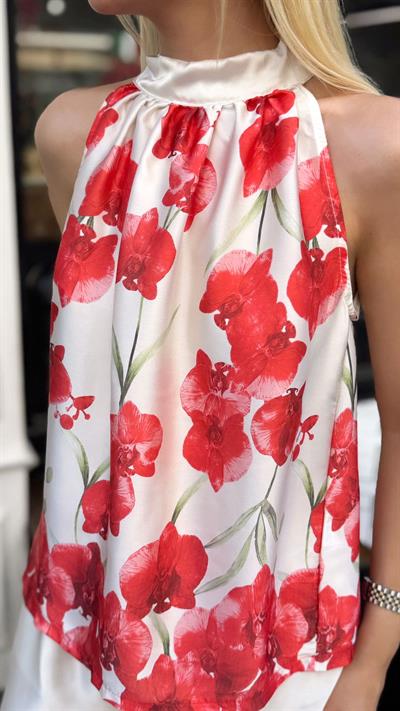 ZOYA ÇİÇEK DESENLİ BLUZ PANTOLON TAKIM KIRMIZI