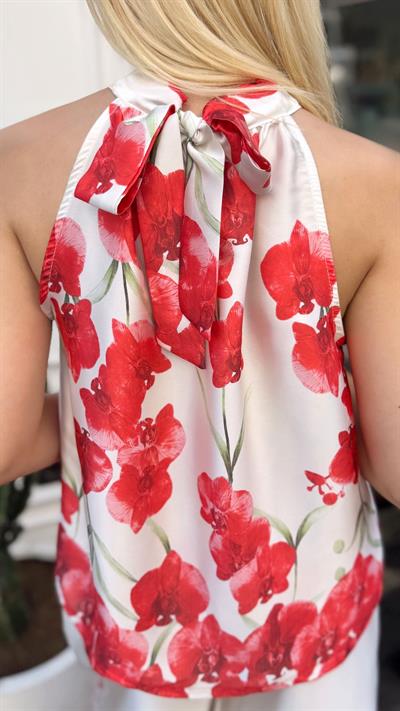 ZOYA ÇİÇEK DESENLİ BLUZ PANTOLON TAKIM KIRMIZI