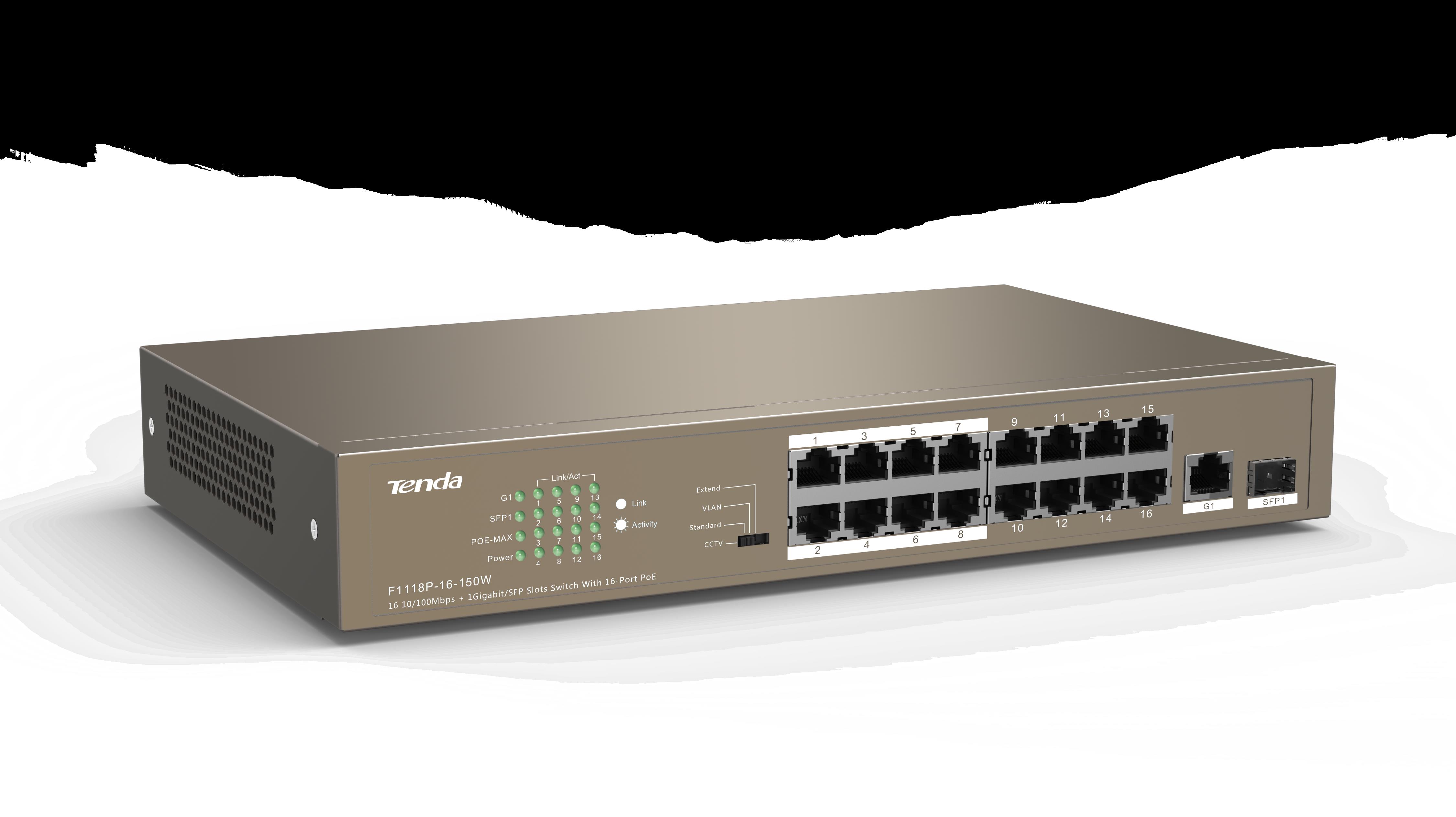 TENDA TEF1118P-16-150W 16PORT 10/100 YÖNETİLEMEZ POE SWITCH