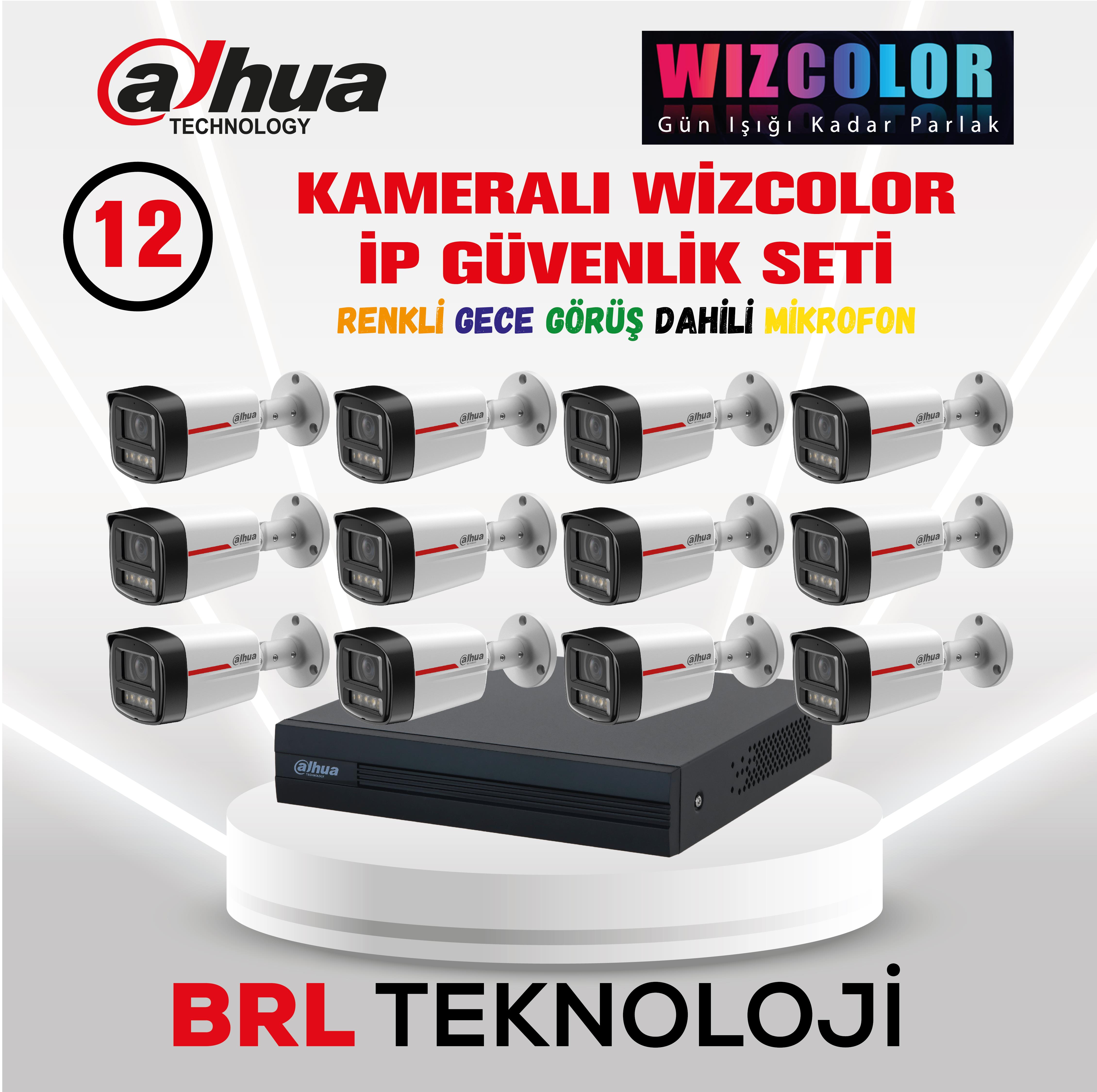 Dahua 12 Kameralı 4 MP WizColor Dahili Mikrofonlu İp Güvenlik Kamera Seti