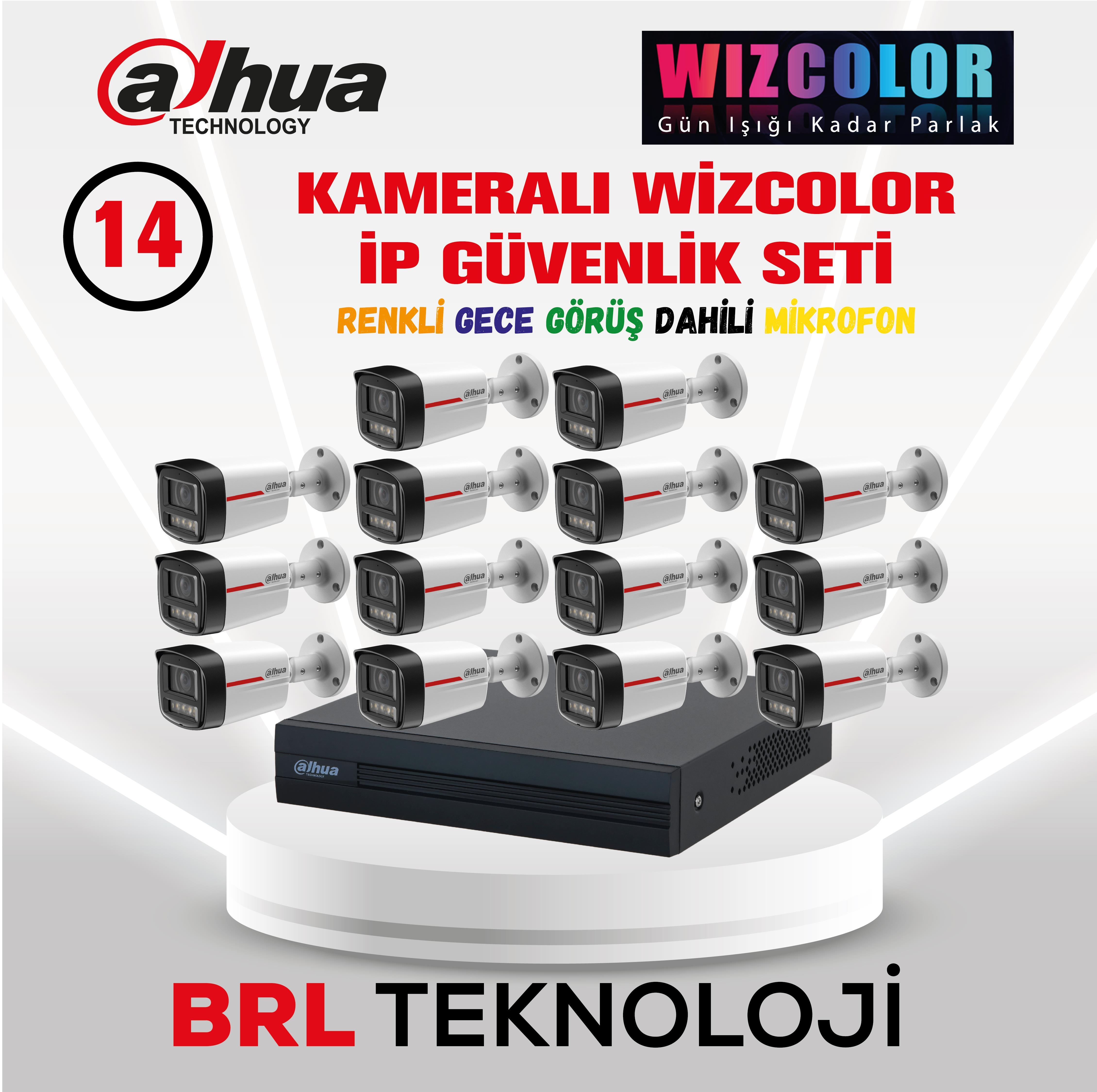 Dahua 14 Kameralı 4 MP WizColor Dahili Mikrofonlu İp Güvenlik Kamera Seti