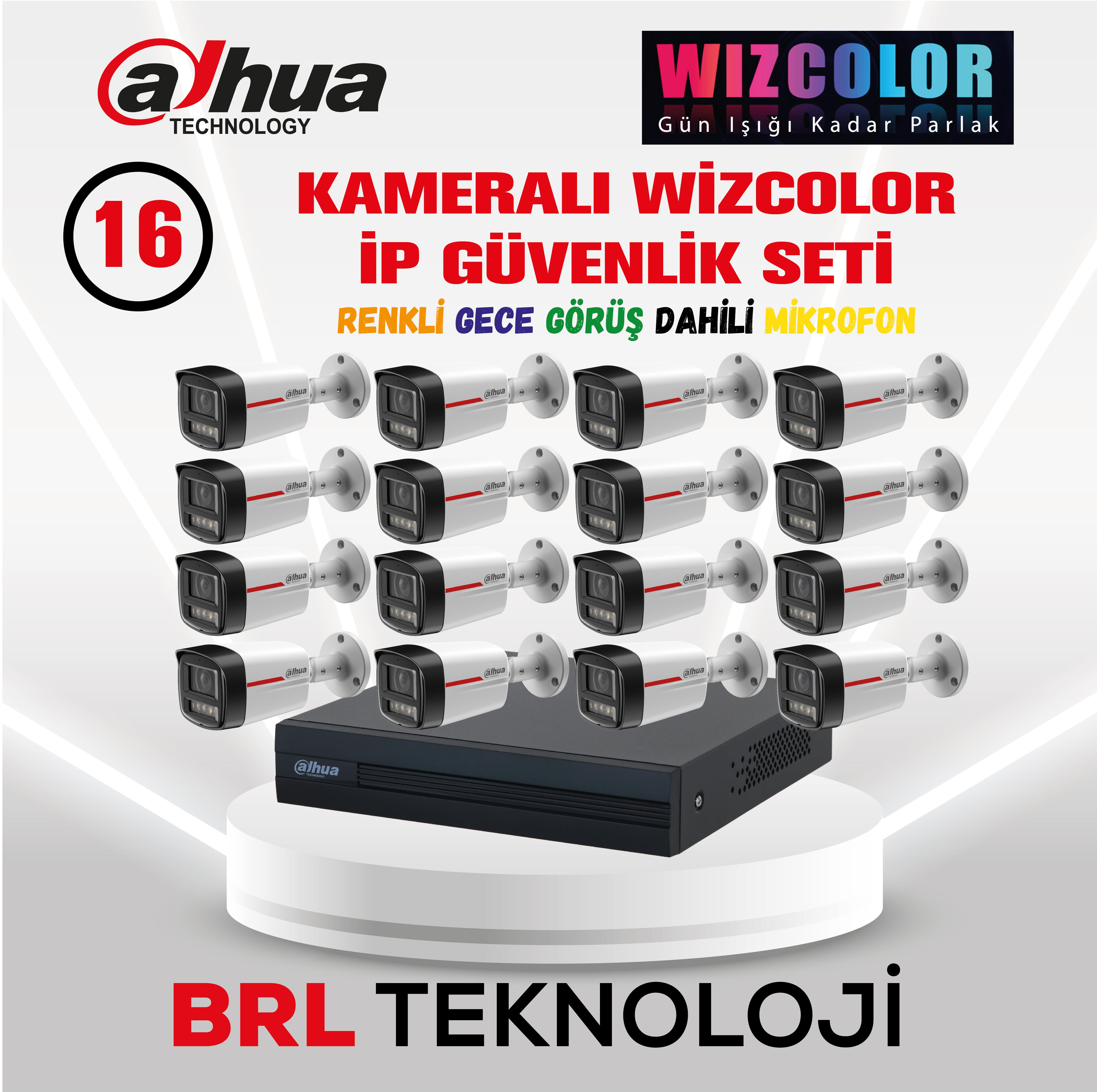 Dahua 16 Kameralı 4 MP WizColor Dahili Mikrofonlu İp Güvenlik Kamera Seti