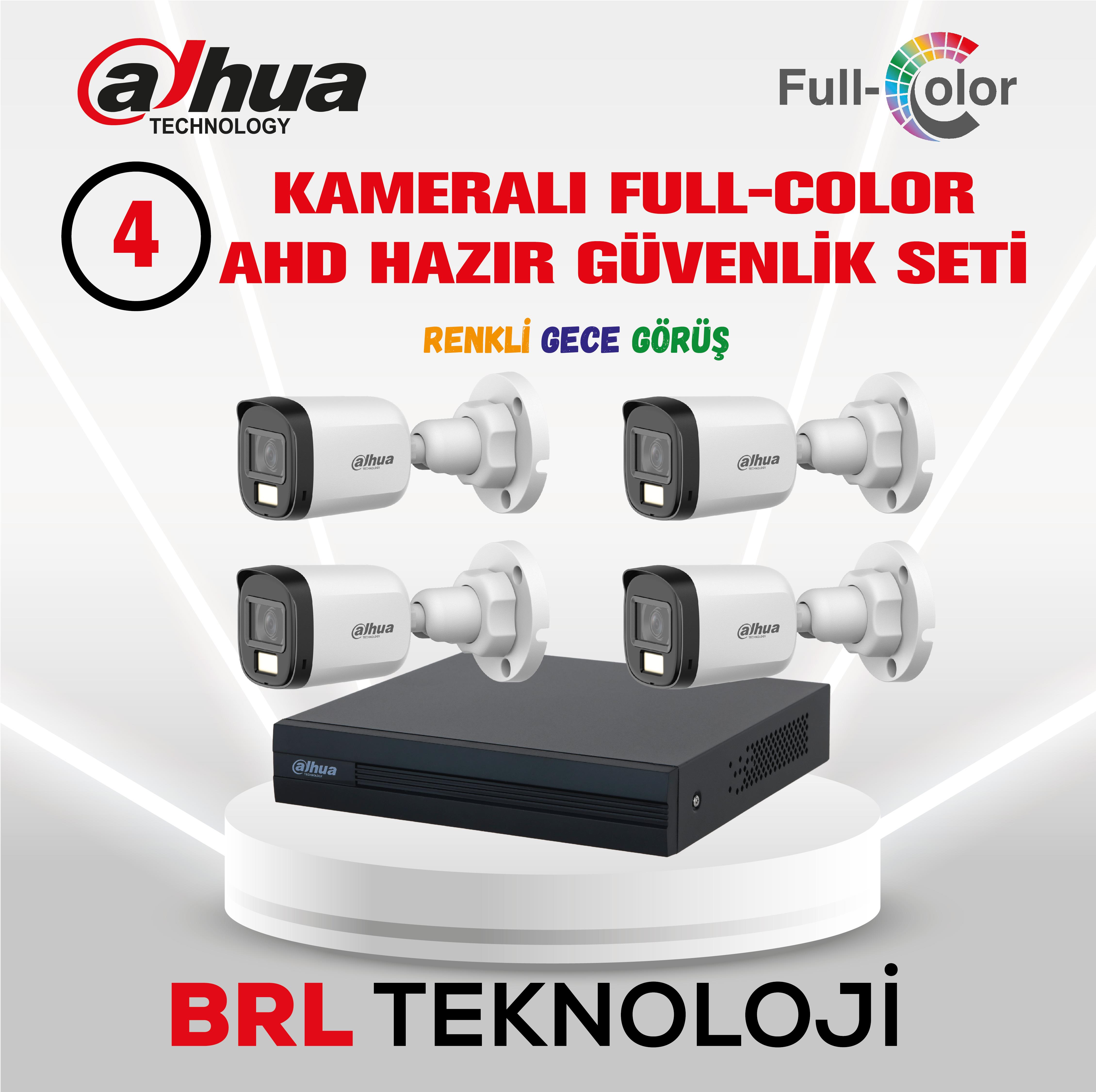 Dahua 4 Kameralı 30 Metre Renkli Gece Görüşlü Full HD Güvenlik Kamera Seti