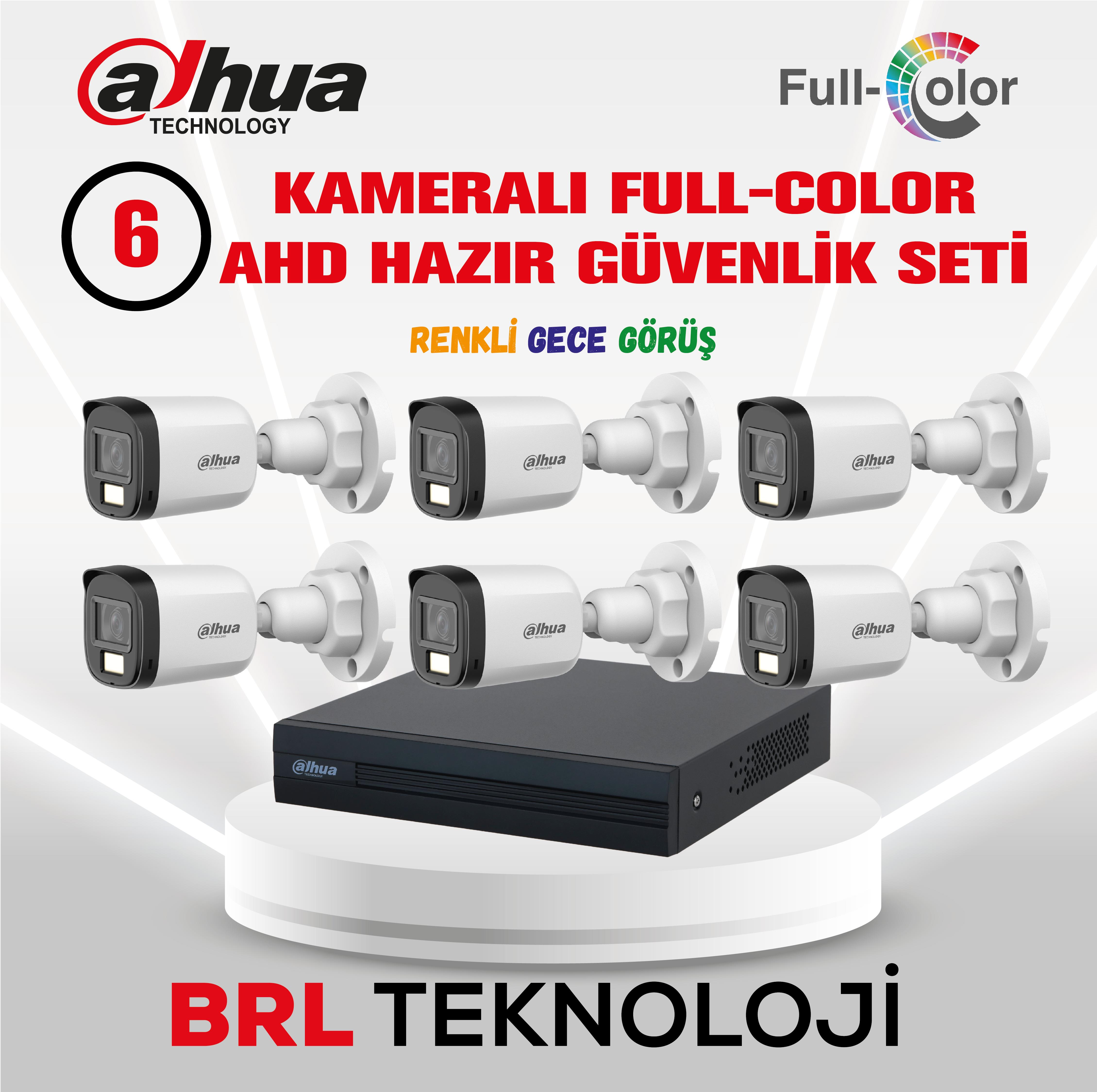 Dahua 6 Kameralı 30 Metre Renkli Gece Görüşlü Full HD Güvenlik Kamera Seti